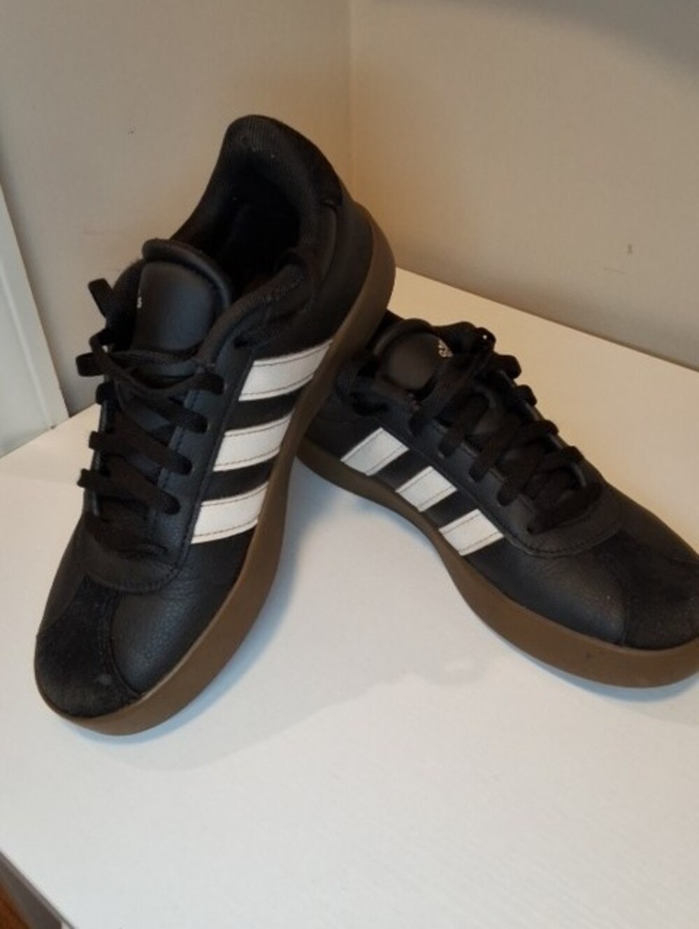 Adidas VL Court 3.0 Black - White Stripes Gum Sole Sneakers Kids Size 2
